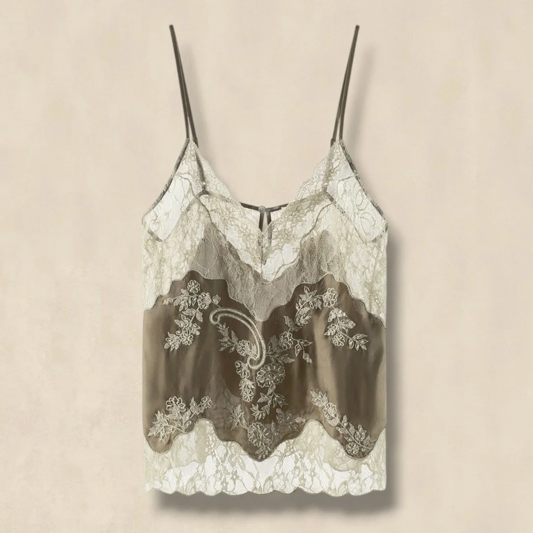 Khaki Lace Beaded Camisole Top
