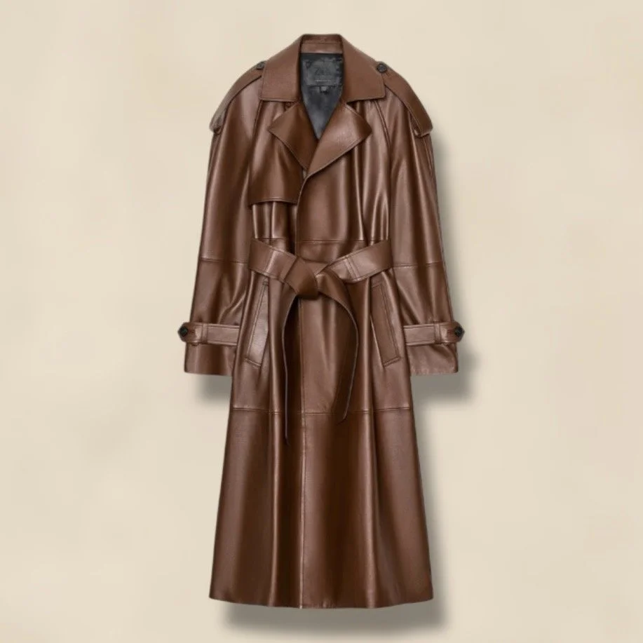 Zara 100% Leather Long Trench Coat