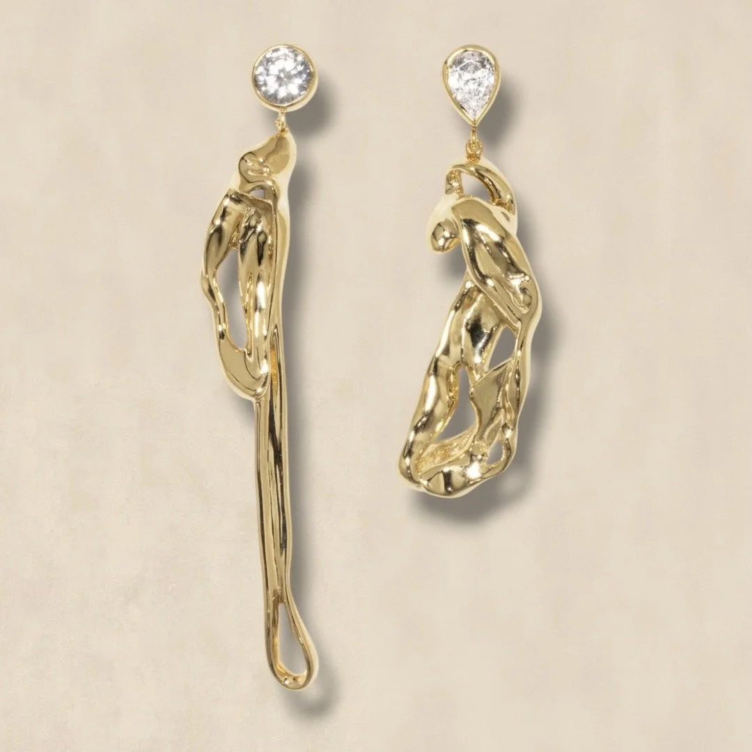 Gold Mismatched Zirconia Drop Earrings