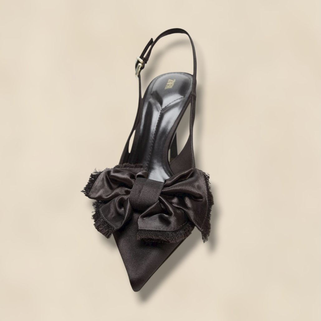 Satin Finish Slingback Shoes With Bow ZARA