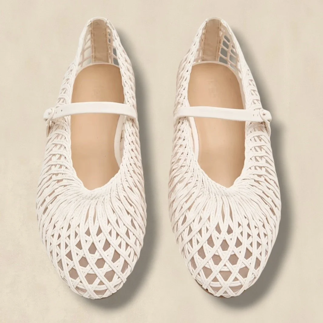 Woven Flat Mary Jane Ballet Pumps With A Soft Structured Finish