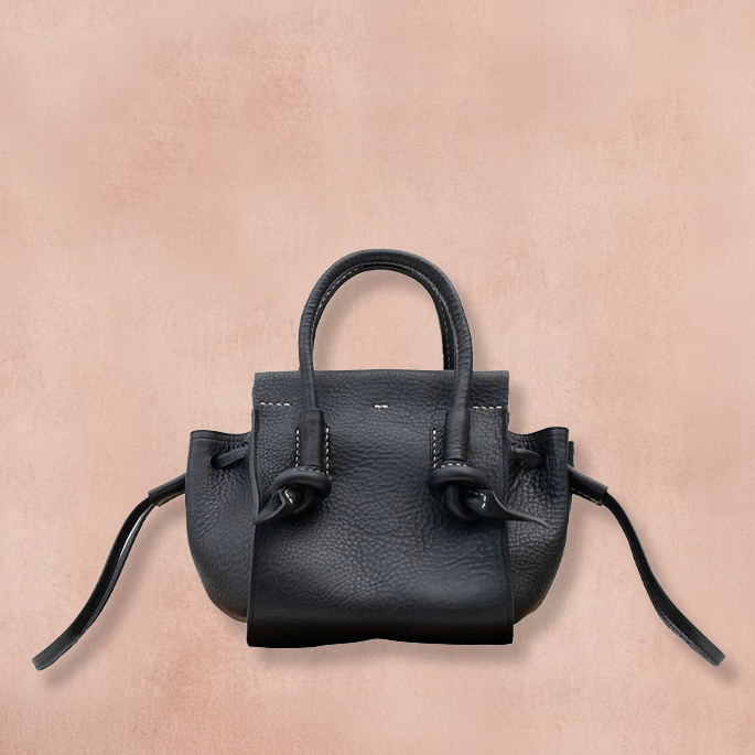 Black Leather Knotted Mini Bag