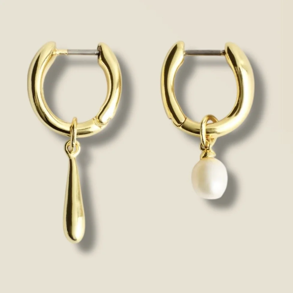Mismatched Teardrop Pearl Hoop Earrings
