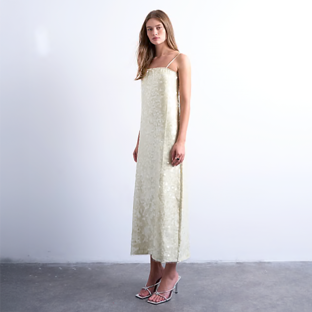 Topshop Sequin Bandeau Midi Dress in Buttermilk