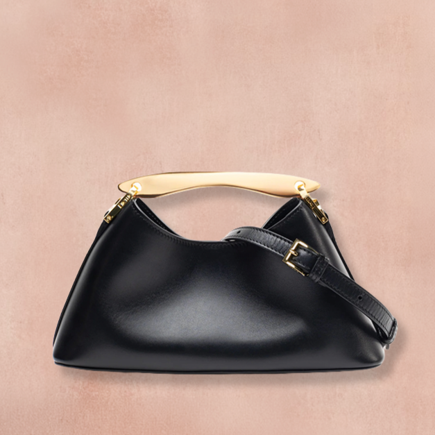 Mini Black Leather Boomerang Bag