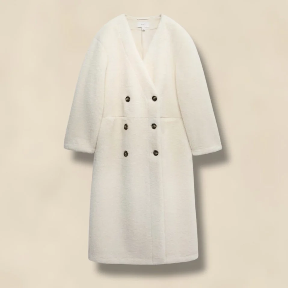 Marks & Spencer Borg Collarless Double-Breasted Longline Coat