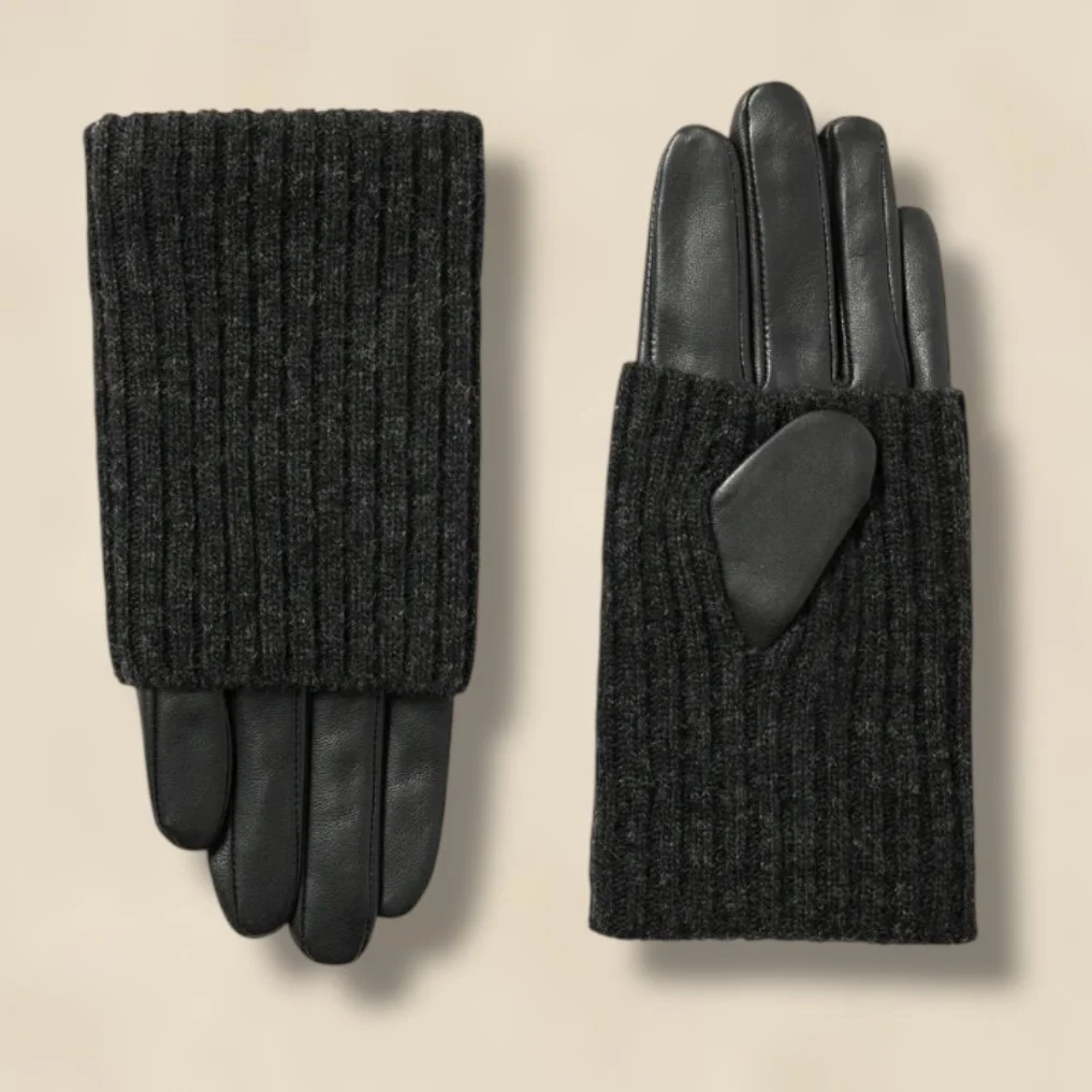Jigsaw Knitted Leather Glove Black