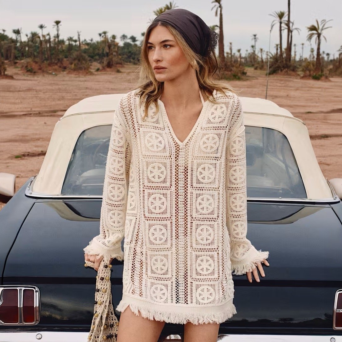 Cream Crochet Tasselled Mini Dress
