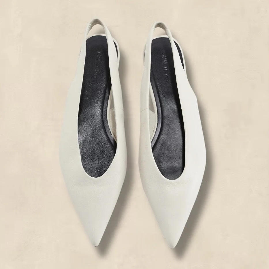 Light Beige Leather Flat Slingback