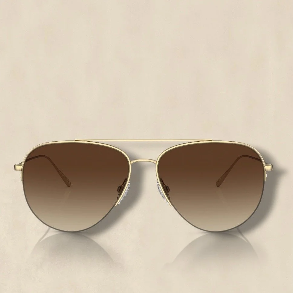 Gold Titanium Aviator Sunglasses Brown Lens
