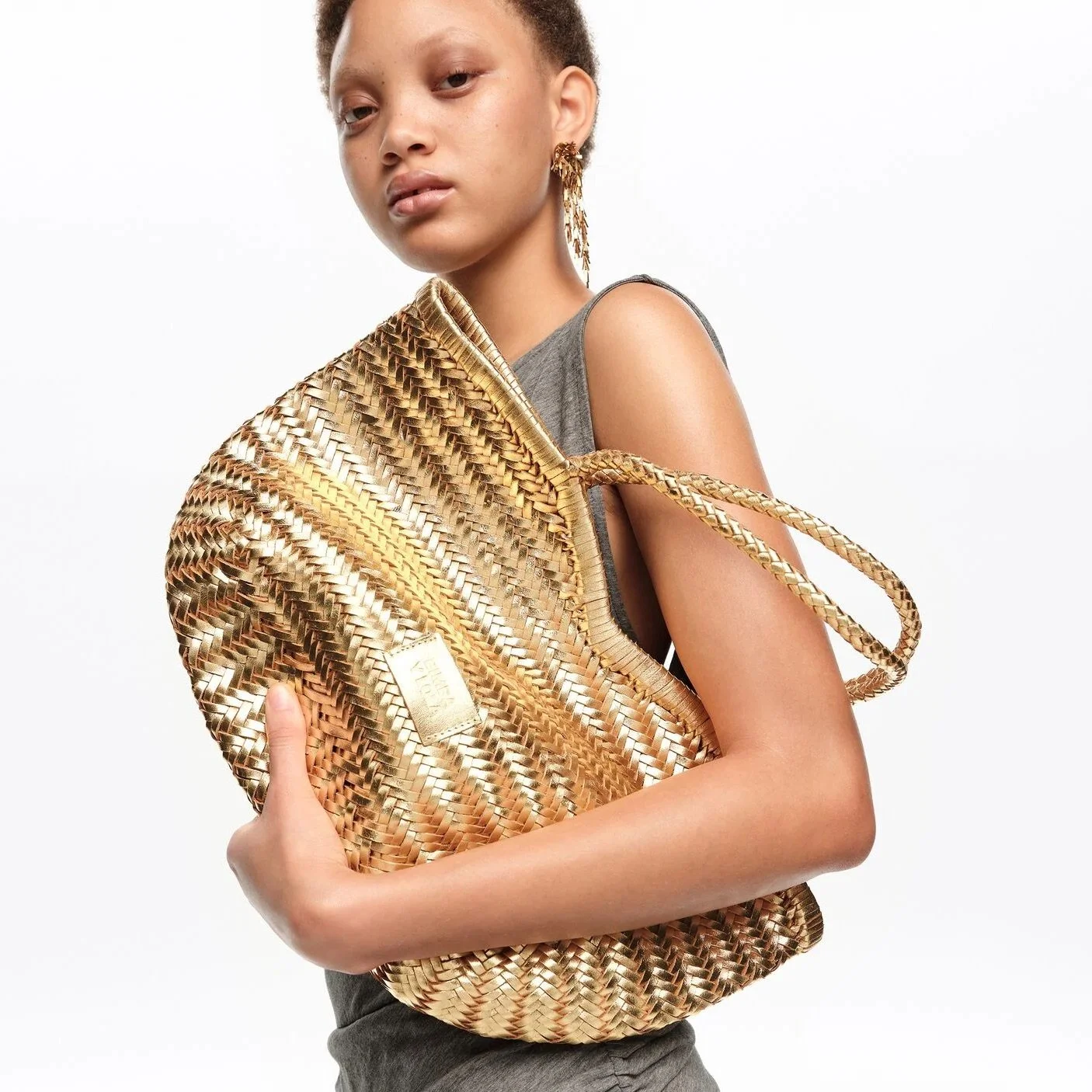 Gold Woven Leather Shopper