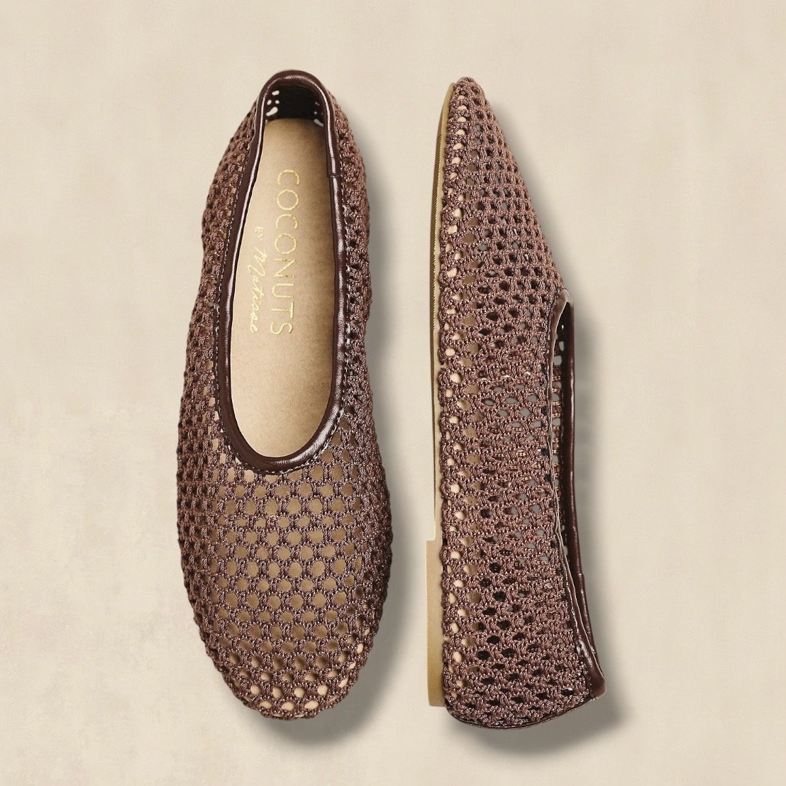 Brown Mesh Ballet Flats With A Soft Lightweight Structure