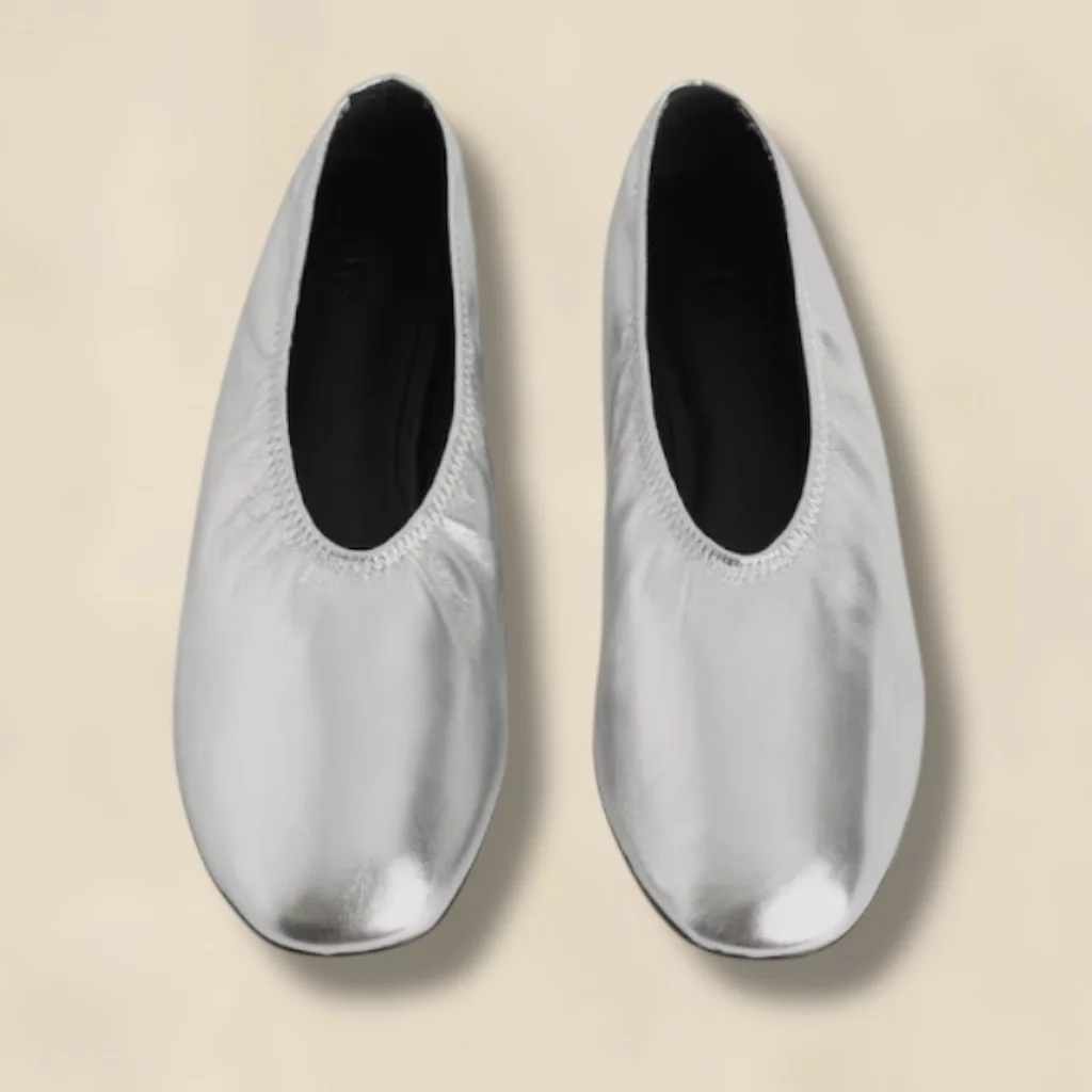 Minimal Leather Ballet Flats Silver COS