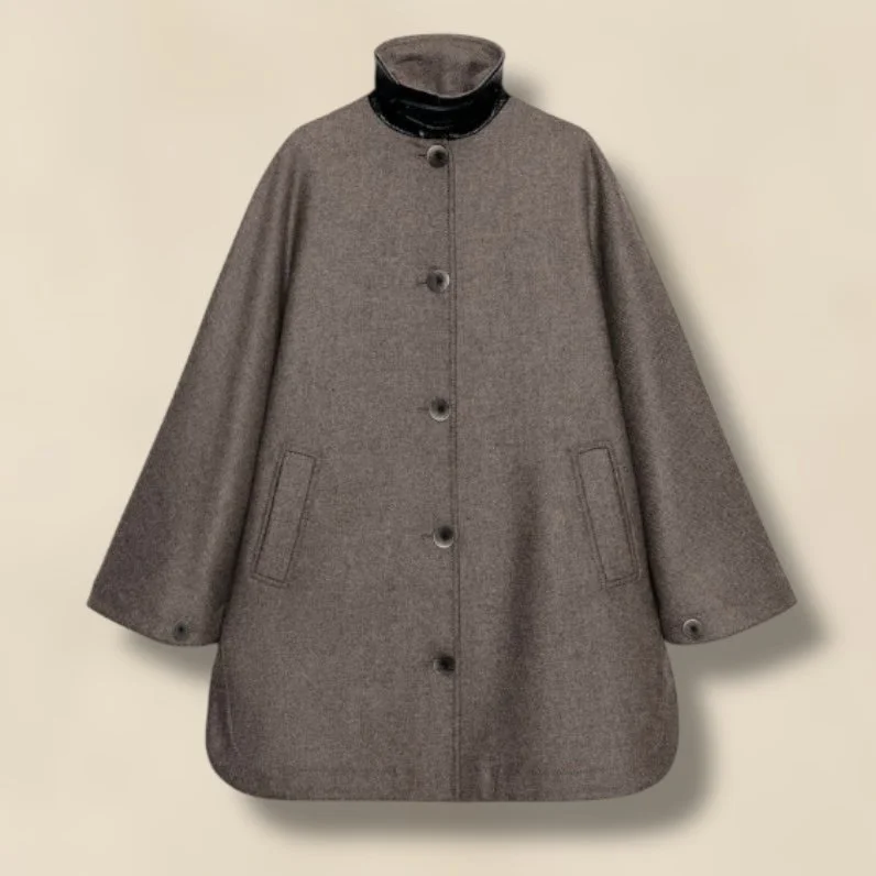 Zara Wool Cape Coat With Contrast Collar