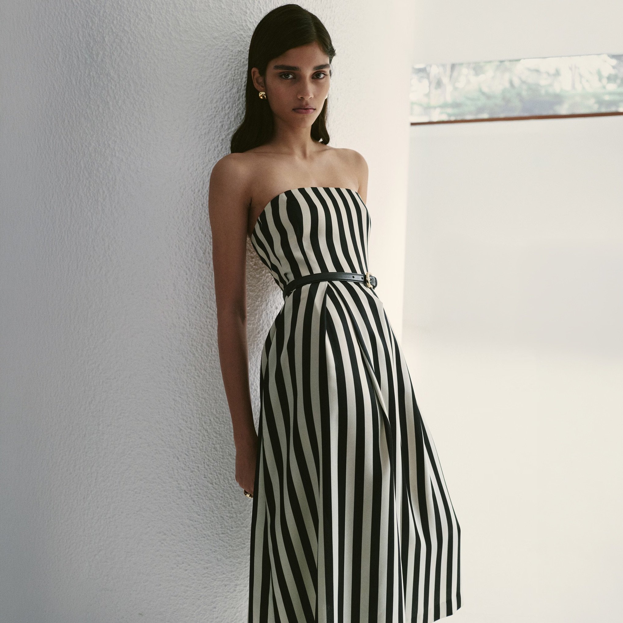 Black And White Belt Striped Dress