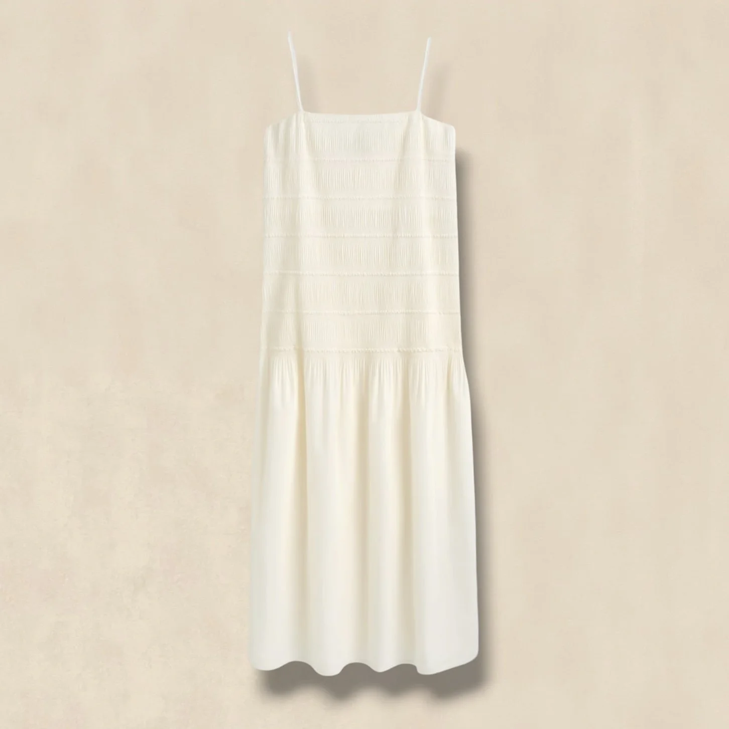 Ivory Ruched Dropped Waist Poplin Midi Dress