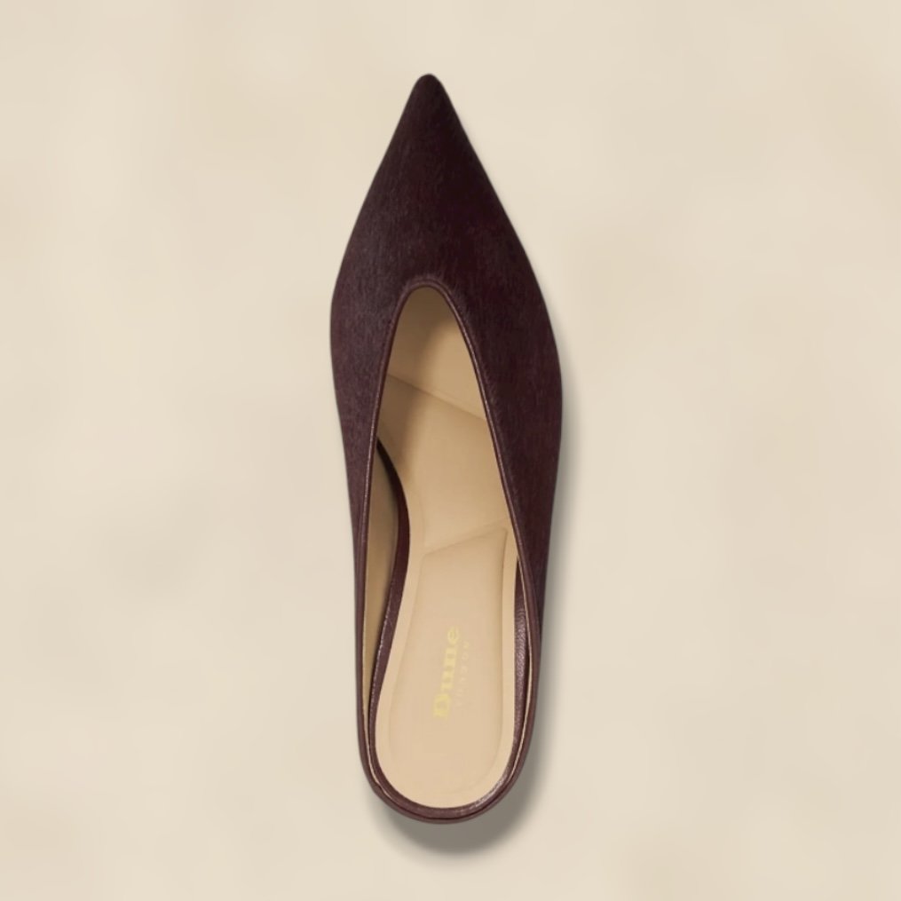 Decisive Pointed Toe Kitten Heel Leather Mules DUNE