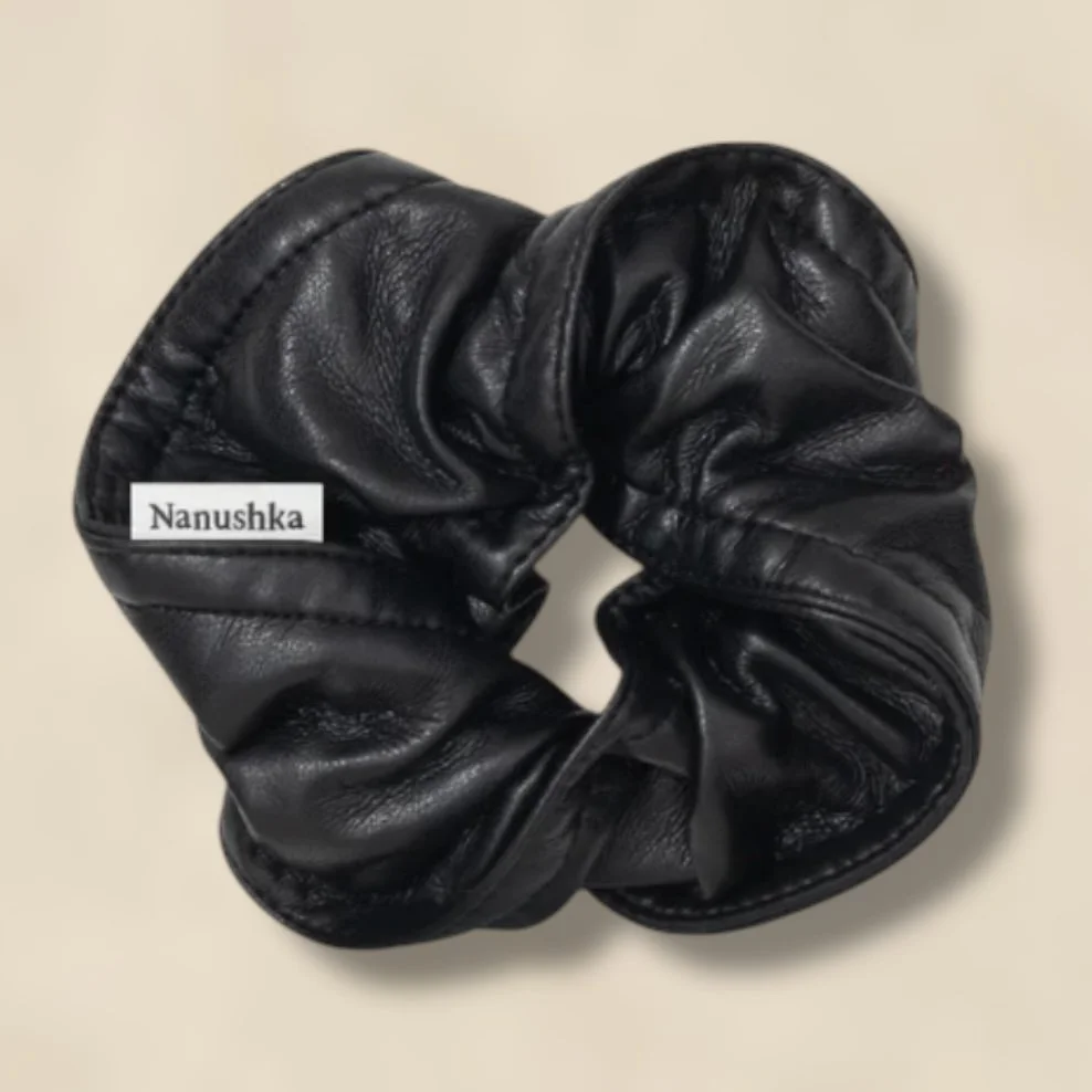 Trish Twisted Regenerated Leather Scrunchie Black Nanushka
