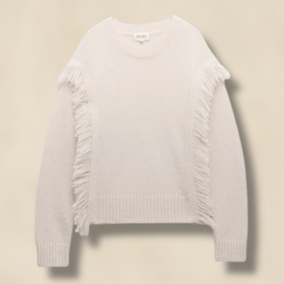 Hush Alpaca Blend Fringe Knitted Jumper Off-White
