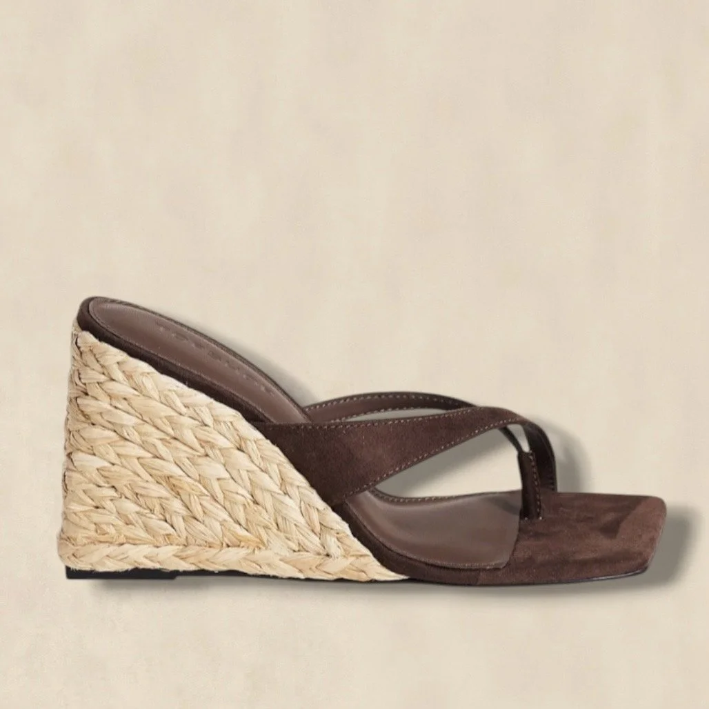 Naomi Raffia Wedge Toe Thong Mule Sandal Brown