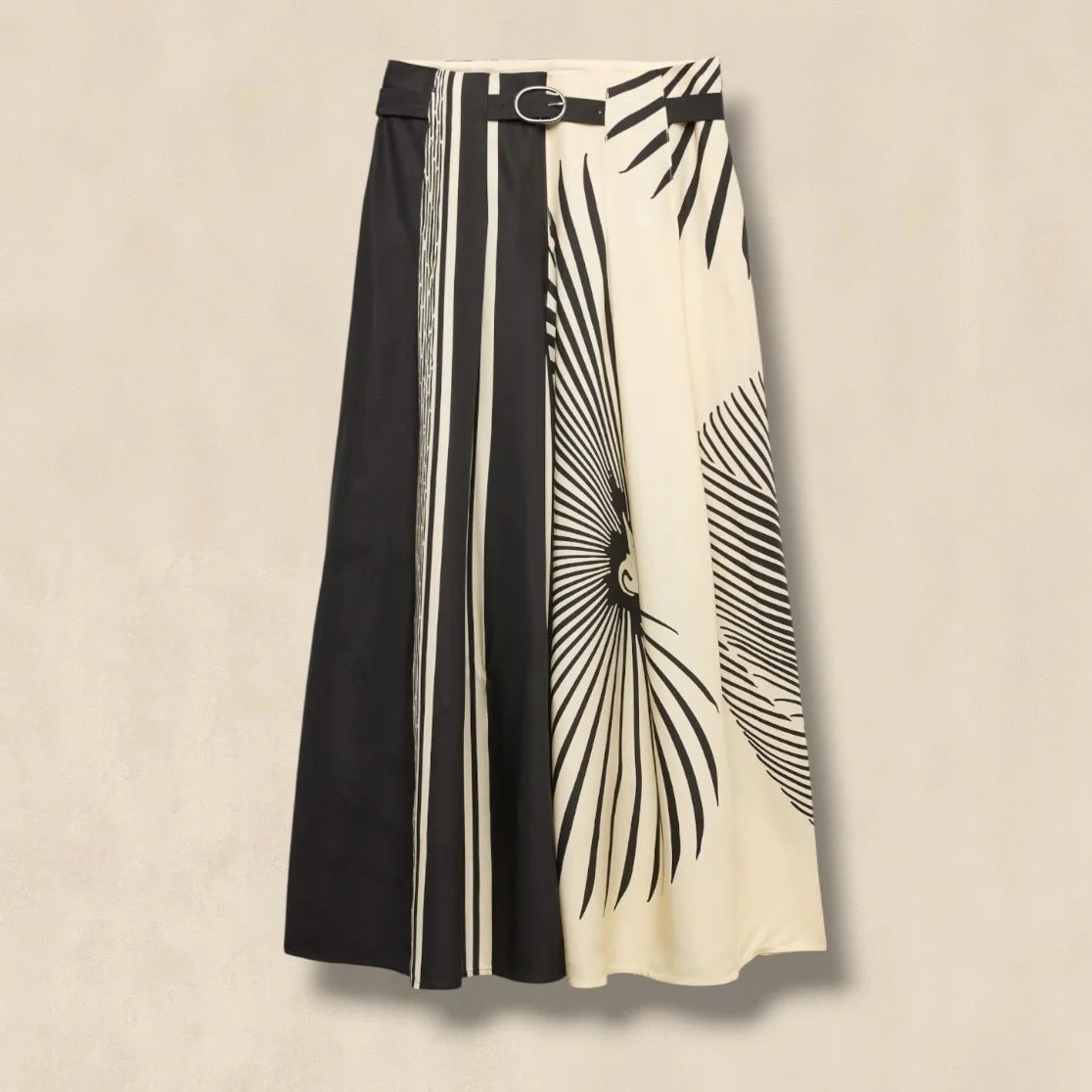 Fan Print Belted Wide Leg Culottes
