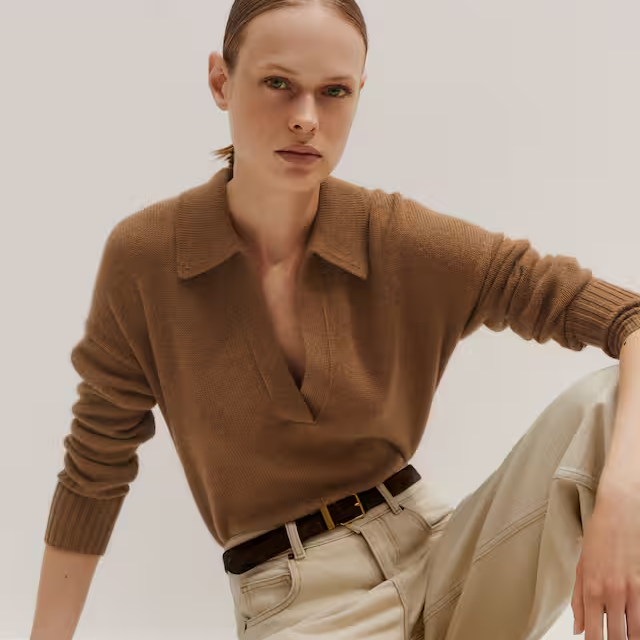 Cashmere Collared Neck Jumper Deep Camel ME+EM