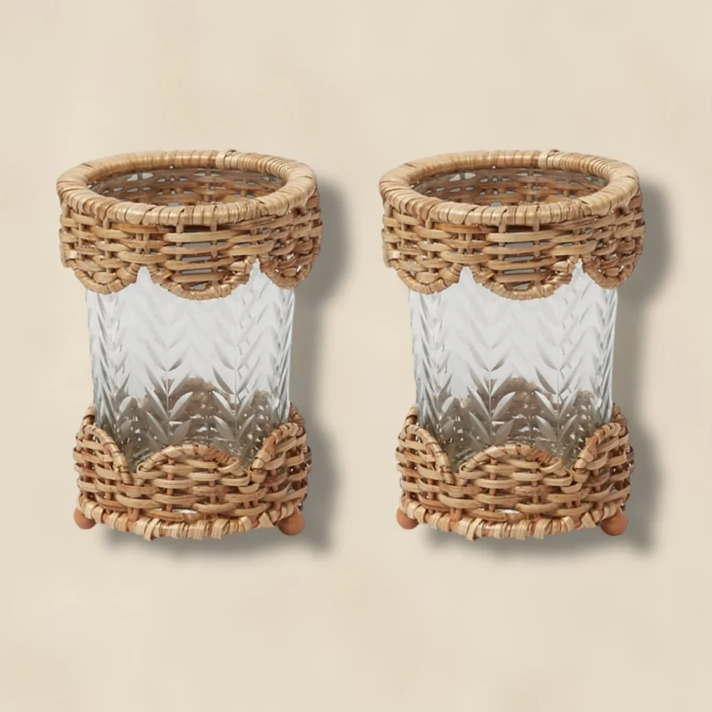 Mrs Alice Small Helena Rattan Hurricane Lantern Pair