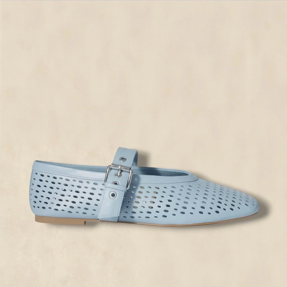 Perforated Mary Jane Ballet Flats In Soft Baby Blue
