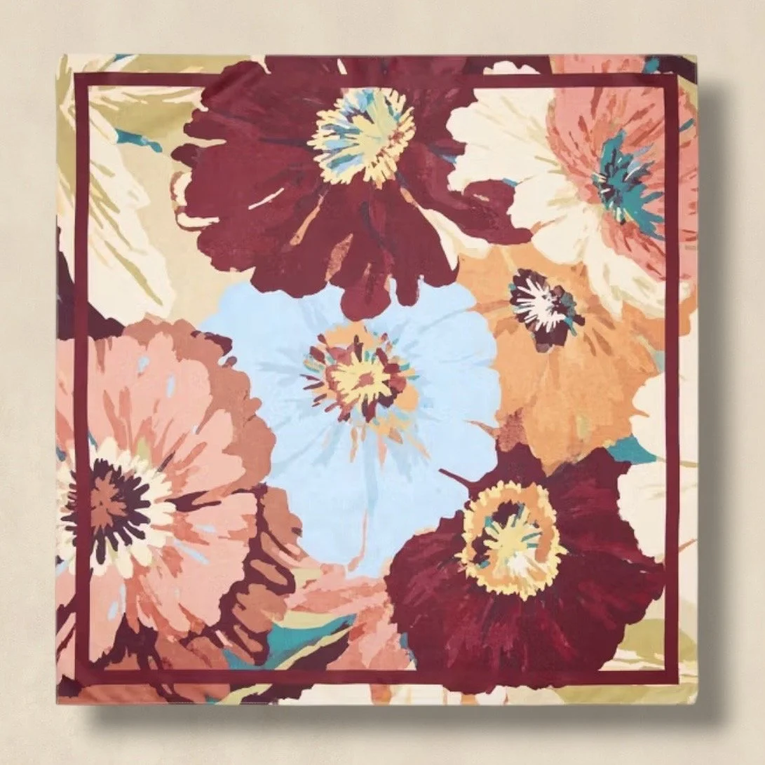 Burgundy Floral Satin Scarf
