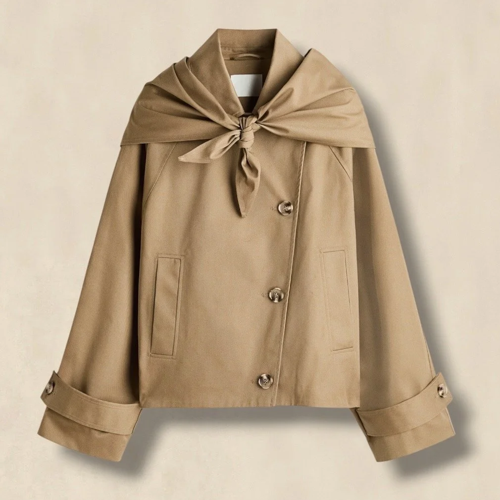 Short Trench Coat With Scarf