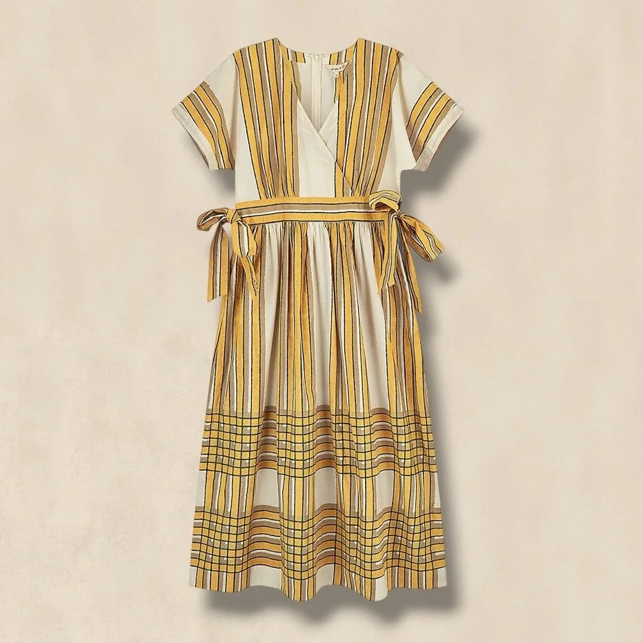 Yellow Hand Woodblock Stripe Dress