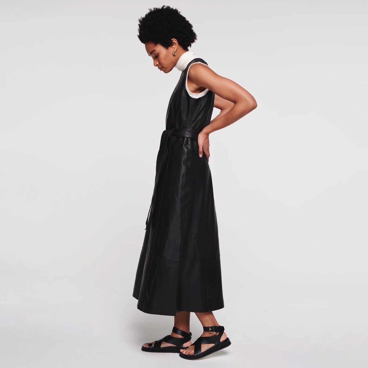 align black leather maxi dress