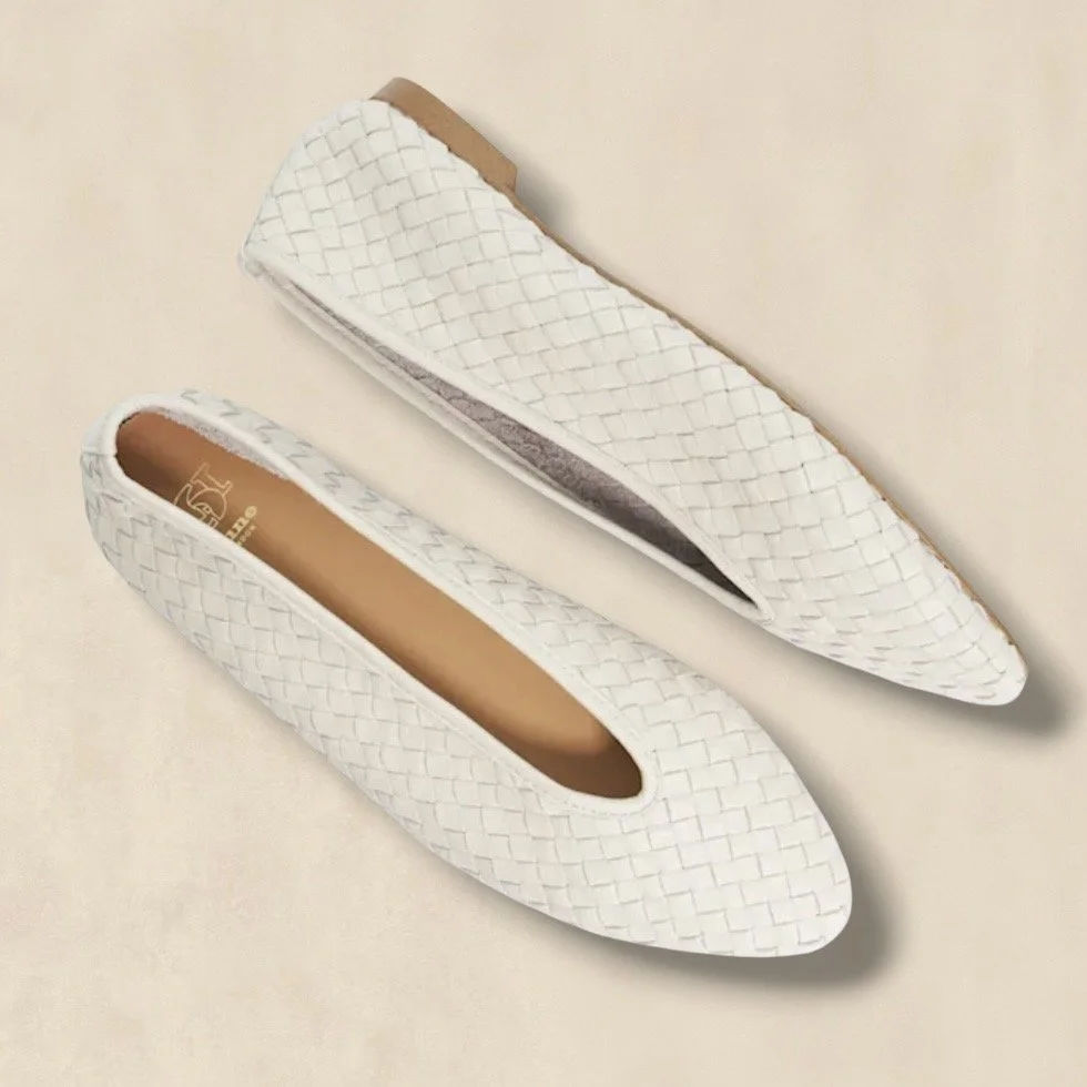 Woven Pointed Ballet Flats Ecru