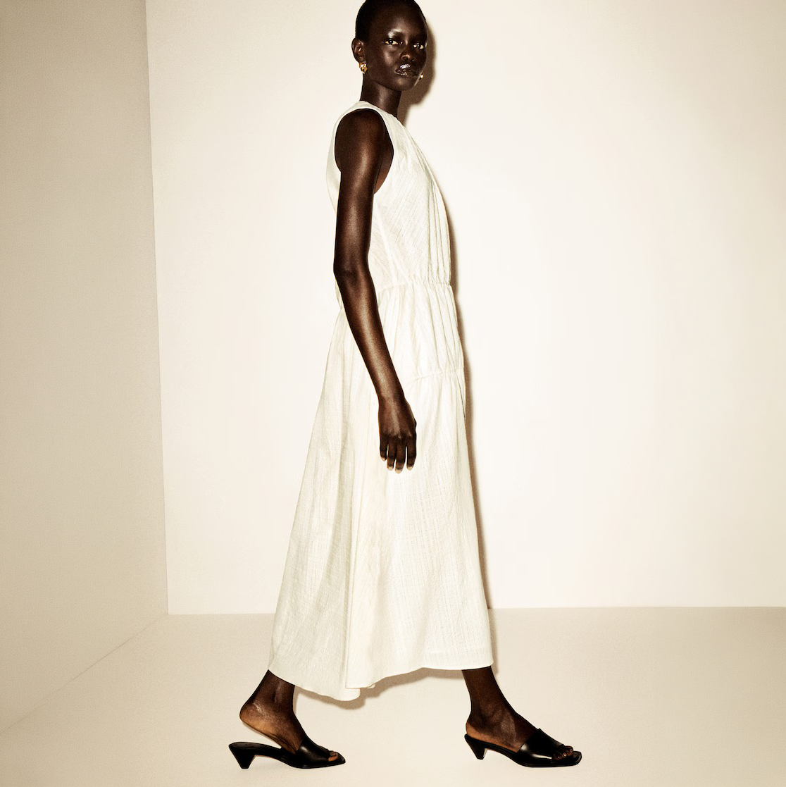 Gathered Tiered Cotton Maxi Dress Ivory