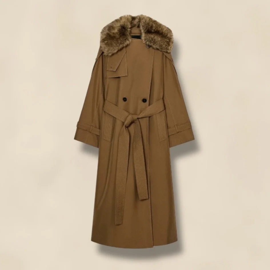 Zara Oversize Faux Fur Collar Trench Coat