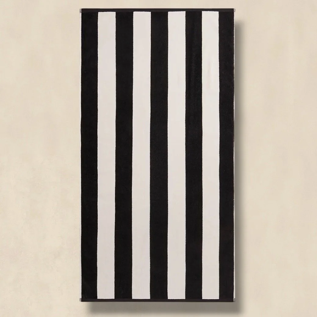 Black Striped Cotton Beach Towel