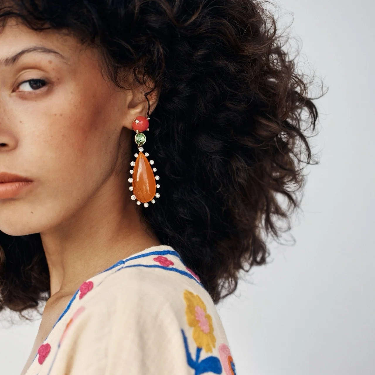 Orange And Red Teardrop Rhinestone Earrings