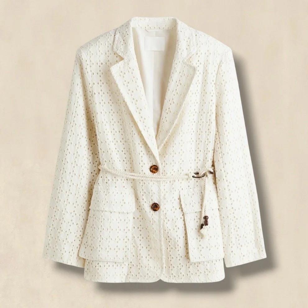 Broderie Anglaise Cotton Blazer Cream