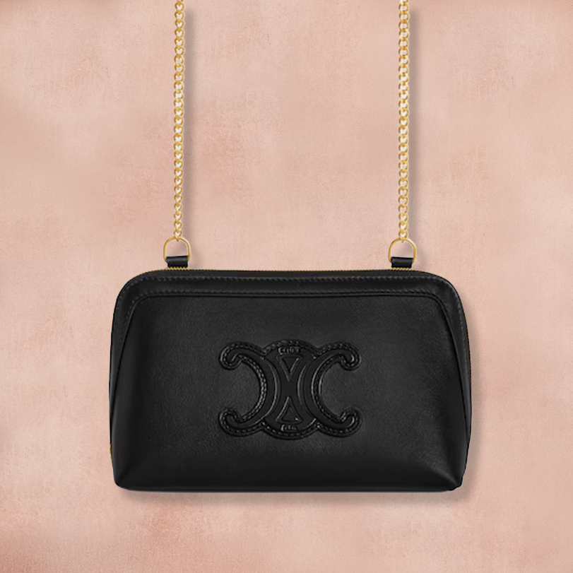 Black Calfskin Leather Chain Clutch