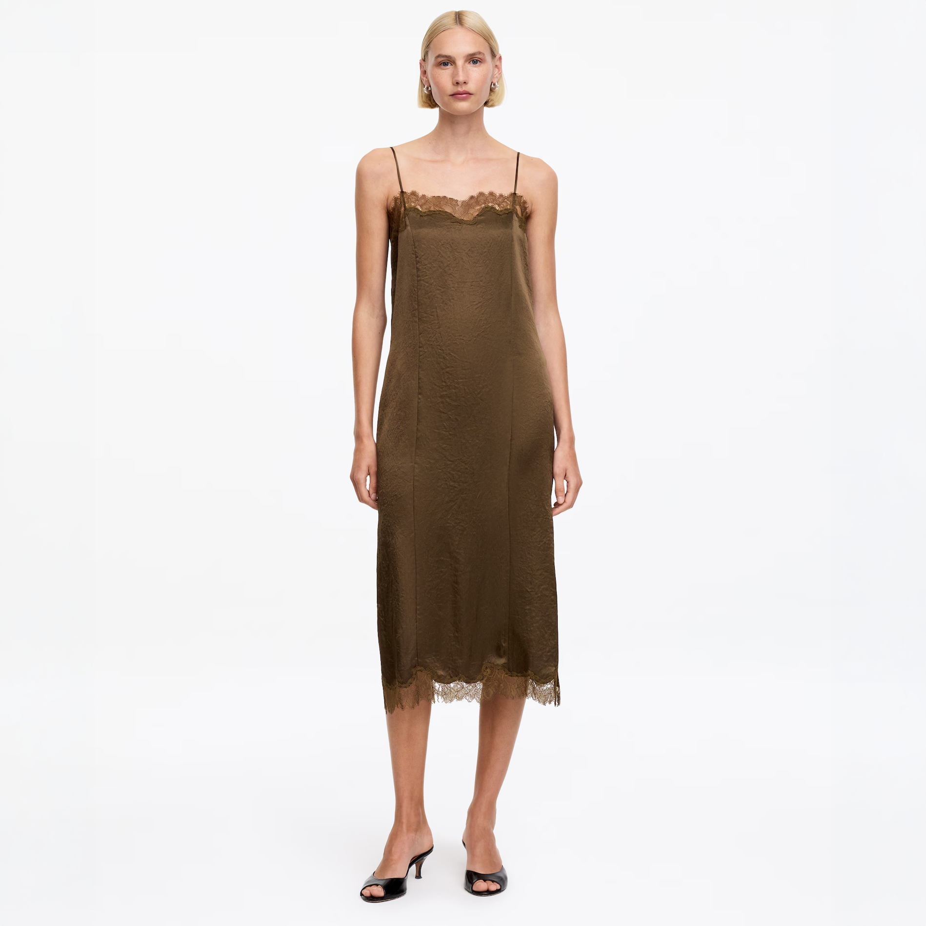 Brown Lace Trimmed Slip Dress