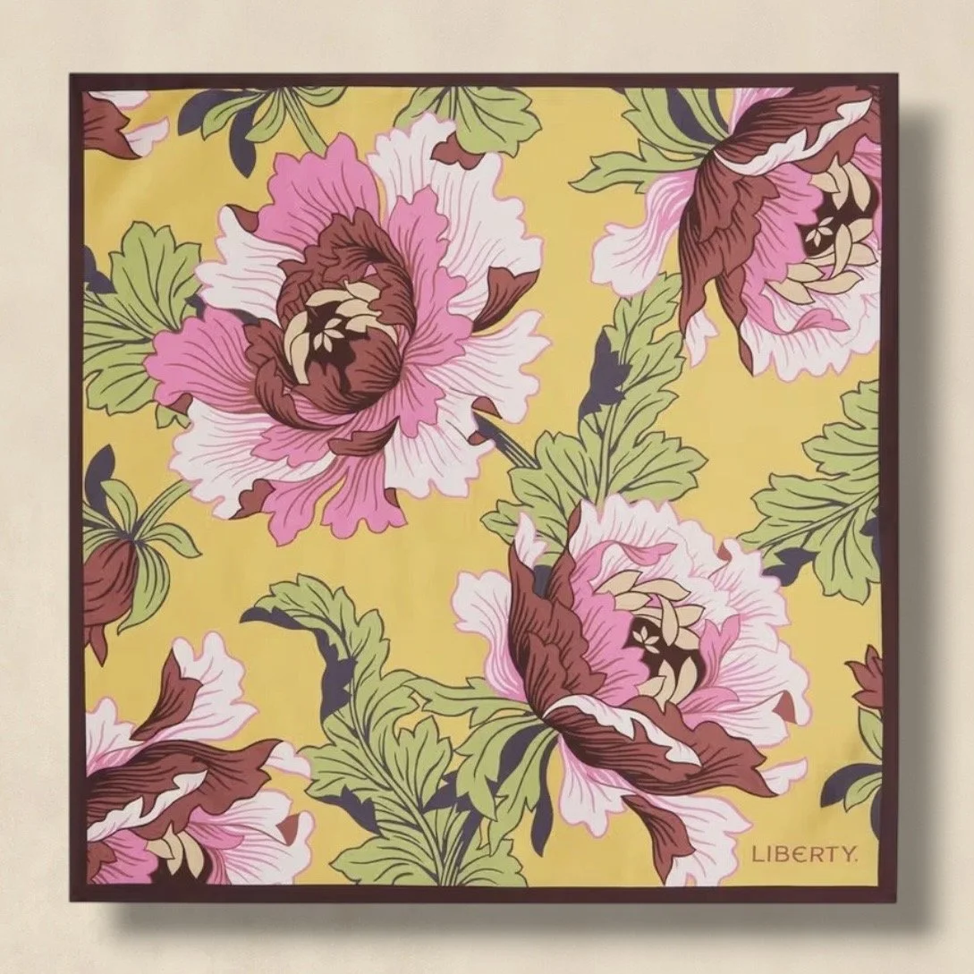 Yellow Printed Floral Silk Scarf