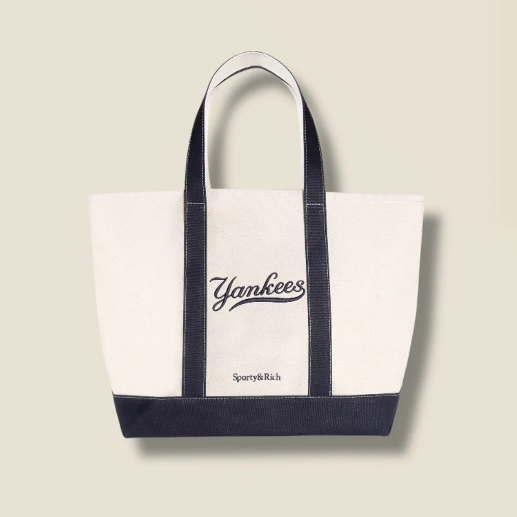 Yankees Curve Tote Bag in Natural and Dark Navy