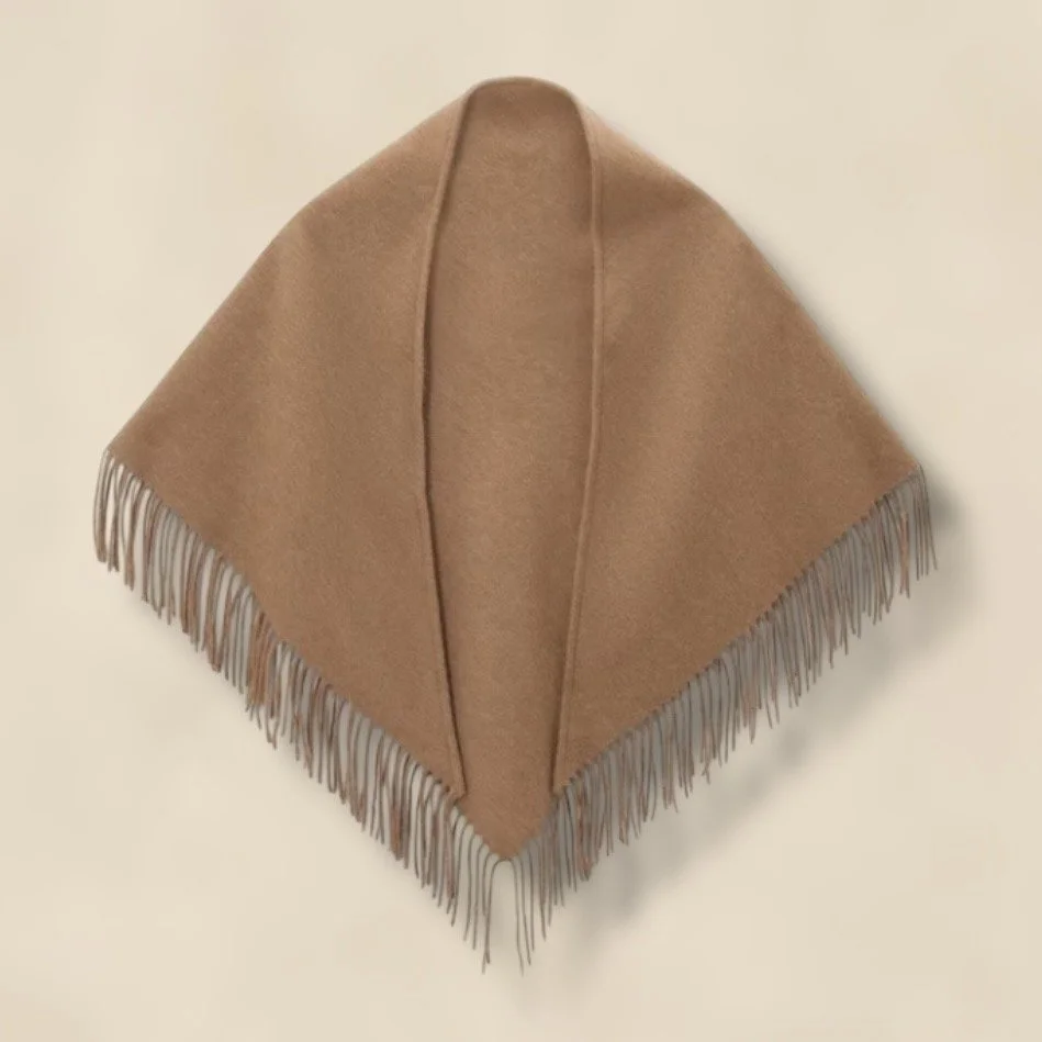 Fringe Wool Triangle Scarf Camel Marl
