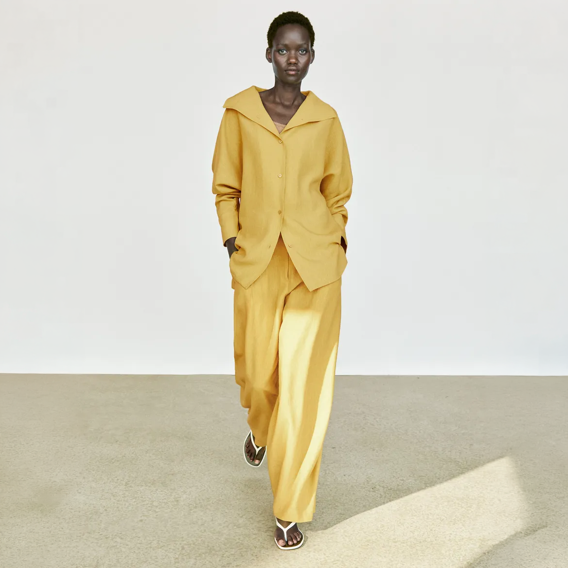 Mustard Yellow Linen Blend Shirt