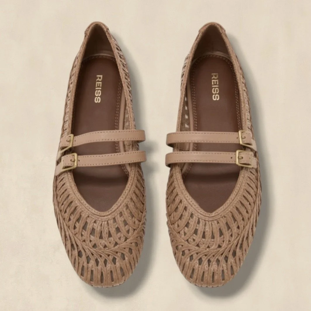 Tan Woven Raffia Ballet Flats