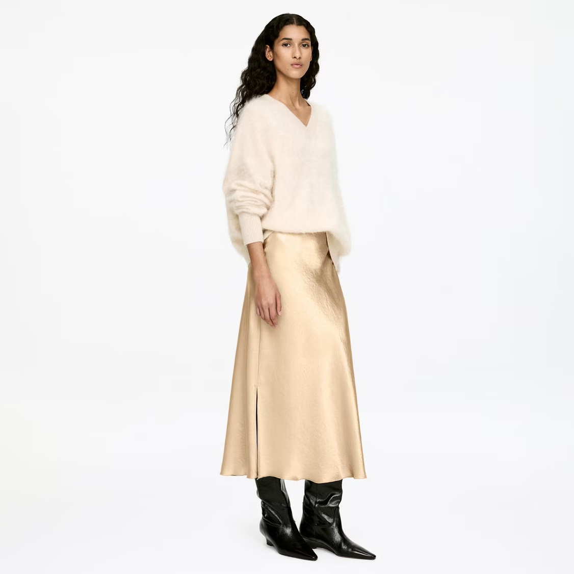 Arket Satin Skirt in Beige