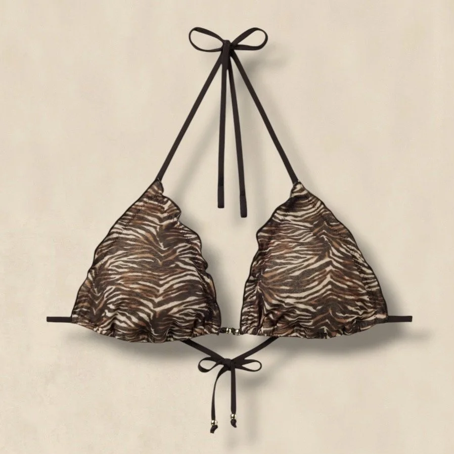 Brown Zebra Print Triangle Bikini Top