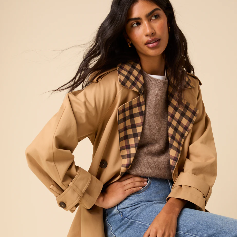 Nobody’s Child Check Trim Trench Coat