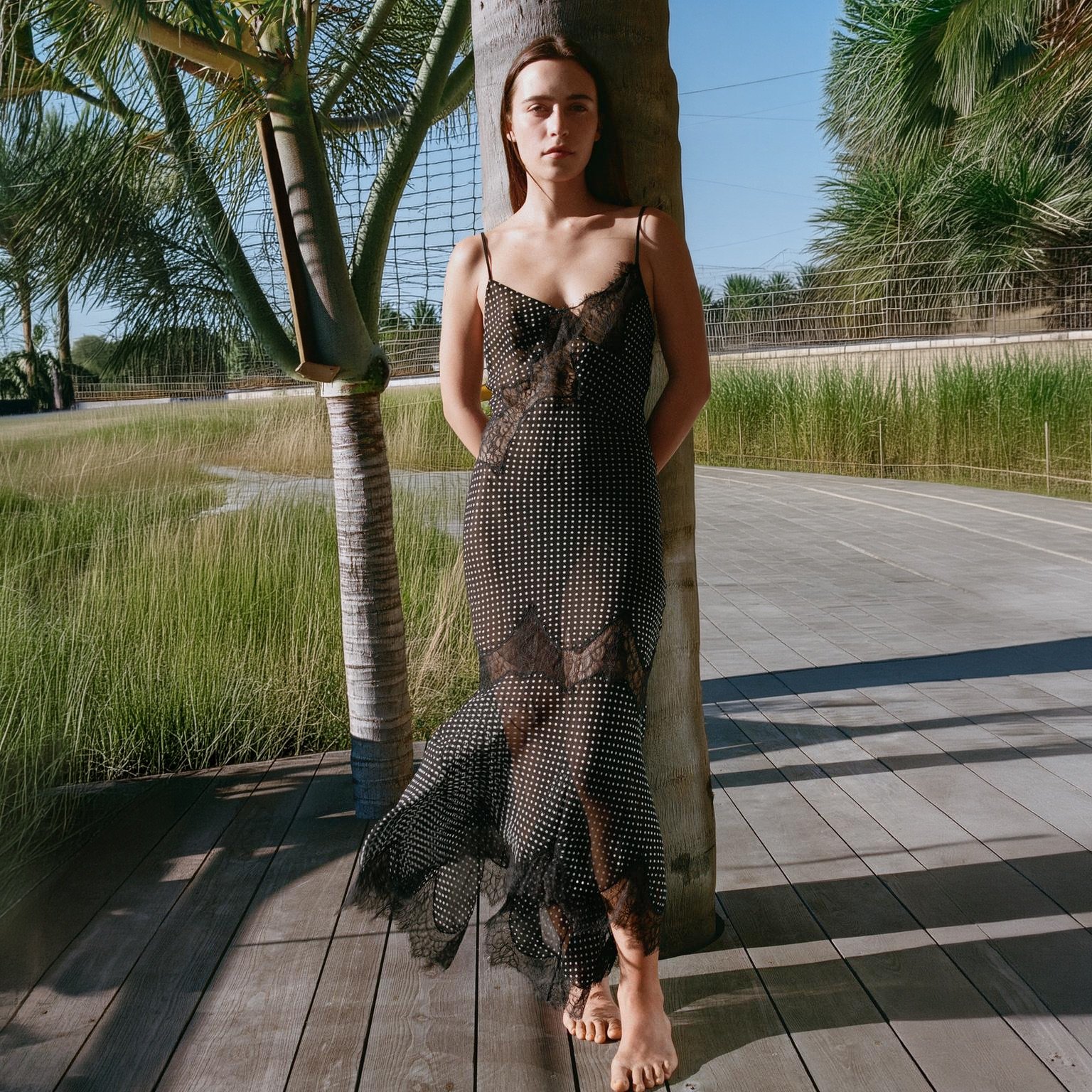 Polka Dot Chiffon Lace Maxi Dress