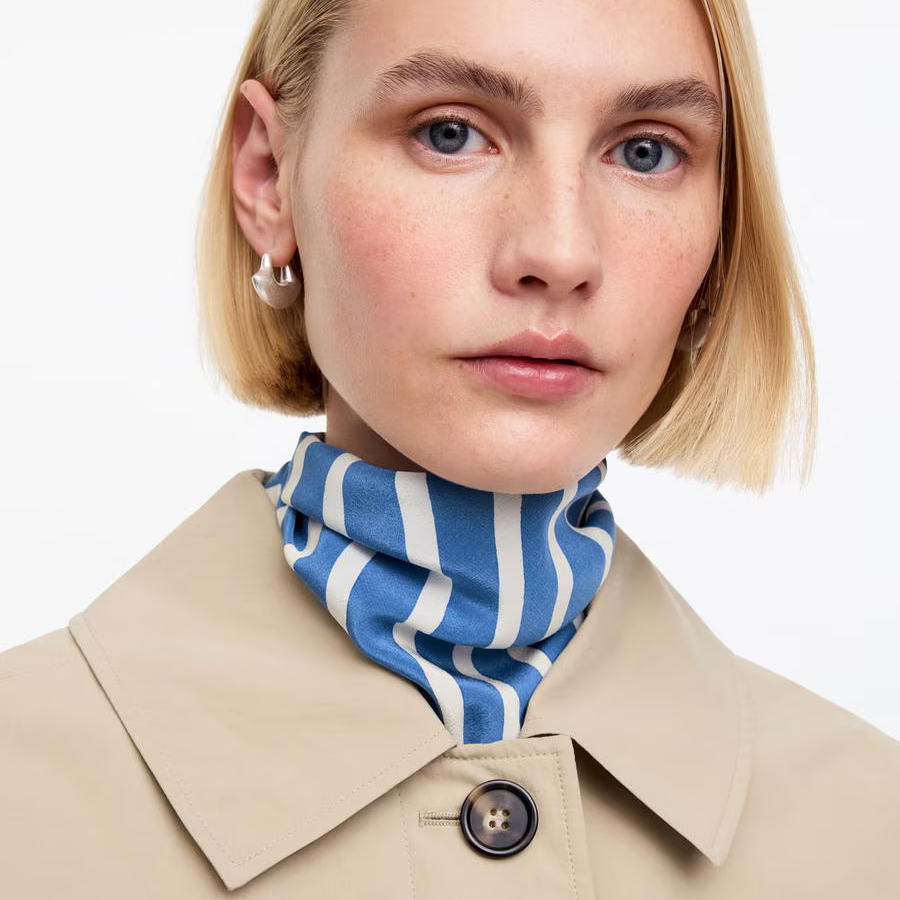 Triangle Silk Scarf Blue White Stripe